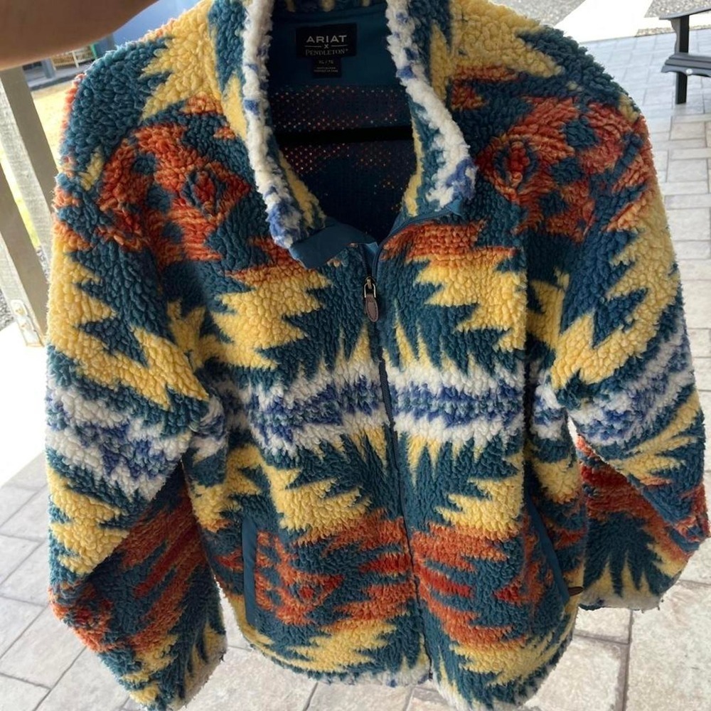 Ariat x Pendleton Sherpa Jacket Geometric Pattern Western - Picture 7 of 9
